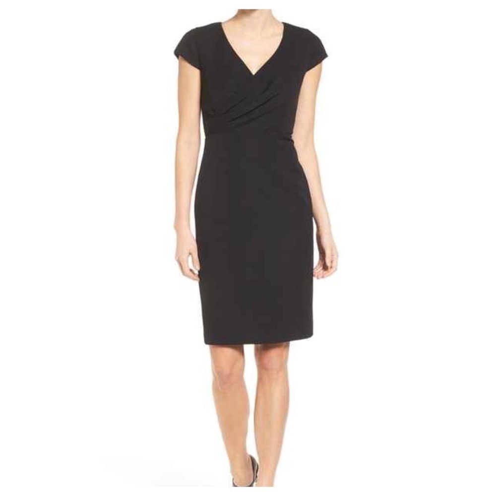 EMERSON ROSE Faux Wrap Sheath Black Dress 10